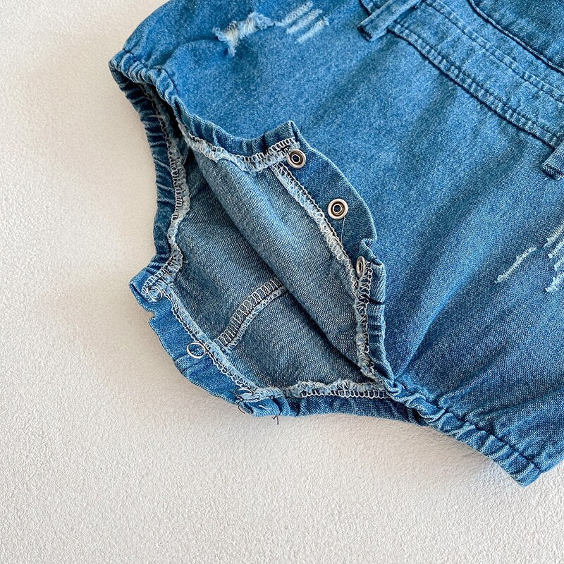 Denim Jumpsuit With Stripped Top