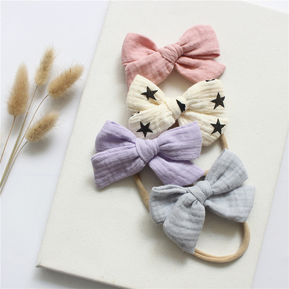 4Pcs/Set Cotton Bow Elastic Headband