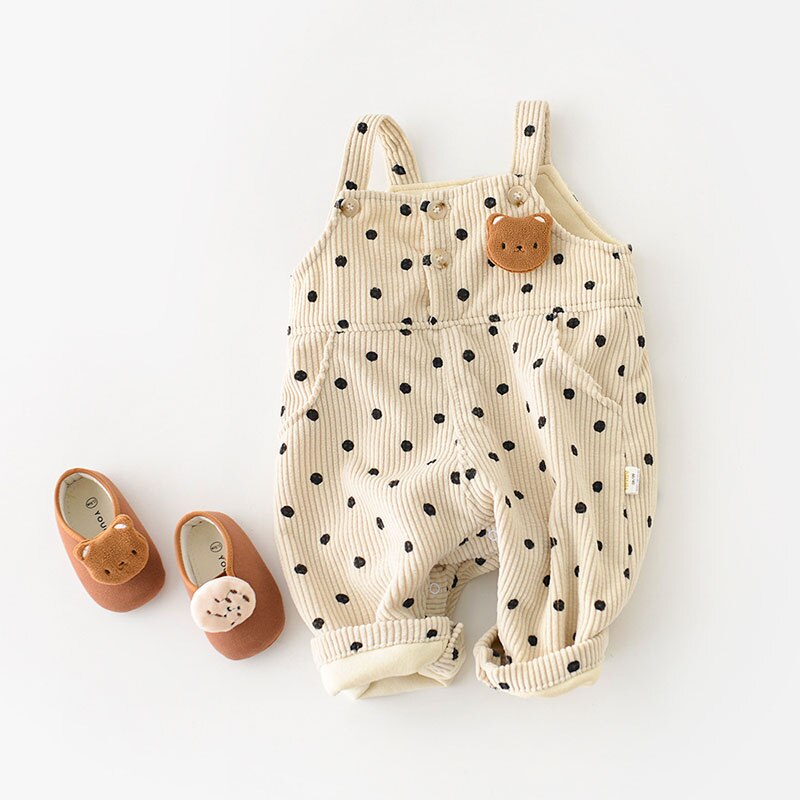 Striped Polka Dot Corduroy Plush Romper
