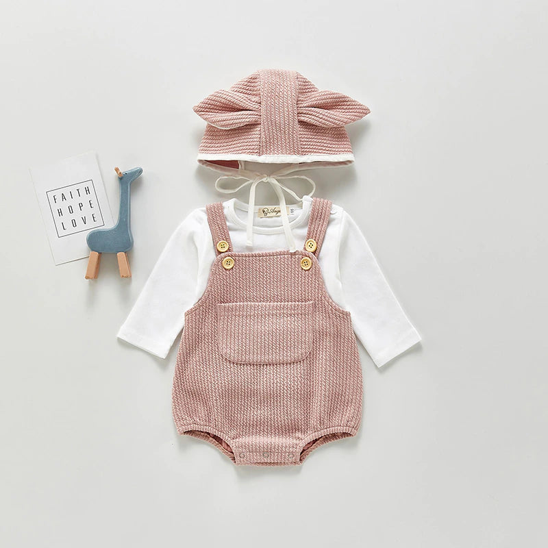 Front Pocket Romper With Bunny Hat