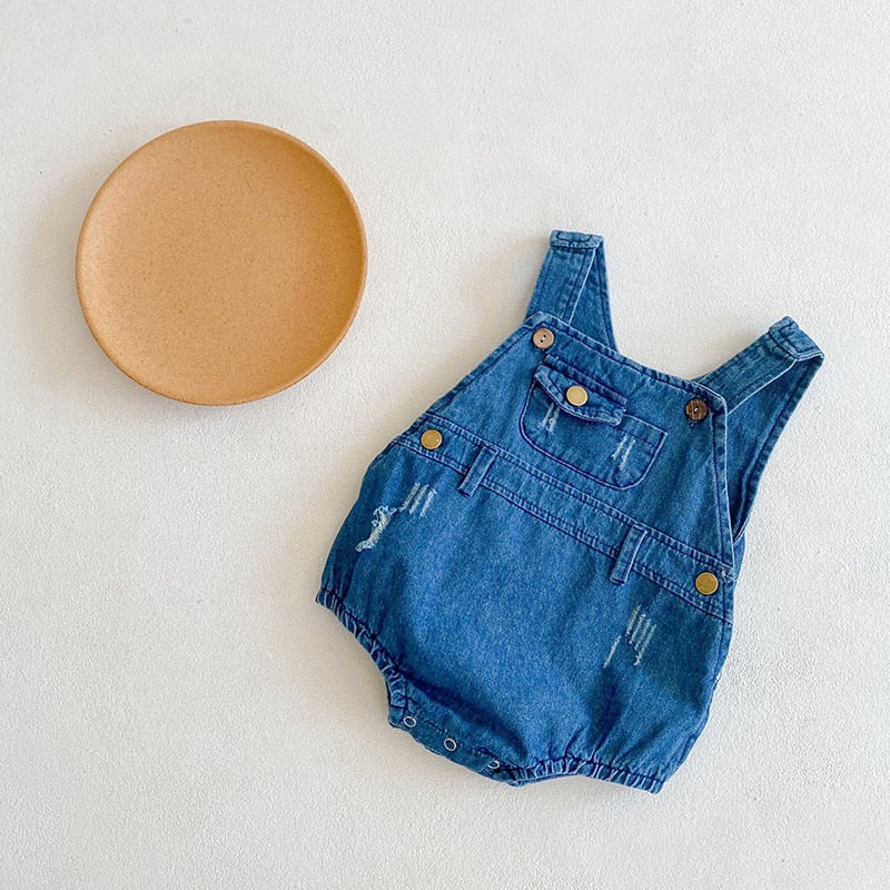 Denim Jumpsuit With Stripped Top