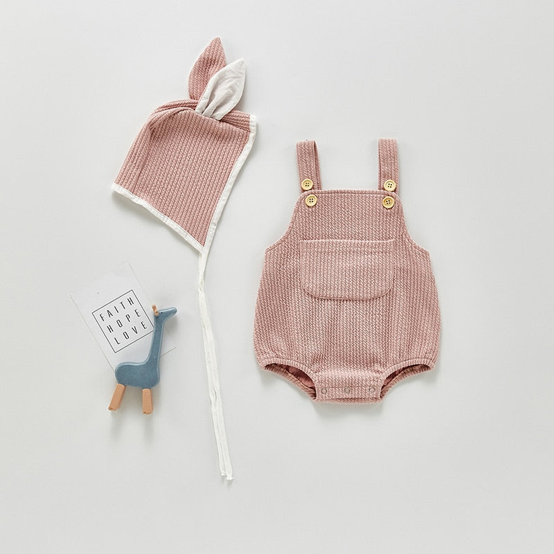 Front Pocket Romper With Bunny Hat