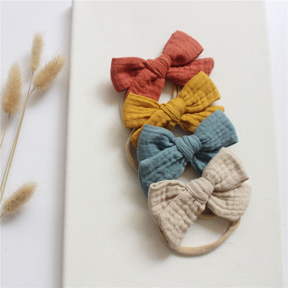 4Pcs/Set Cotton Bow Elastic Headband
