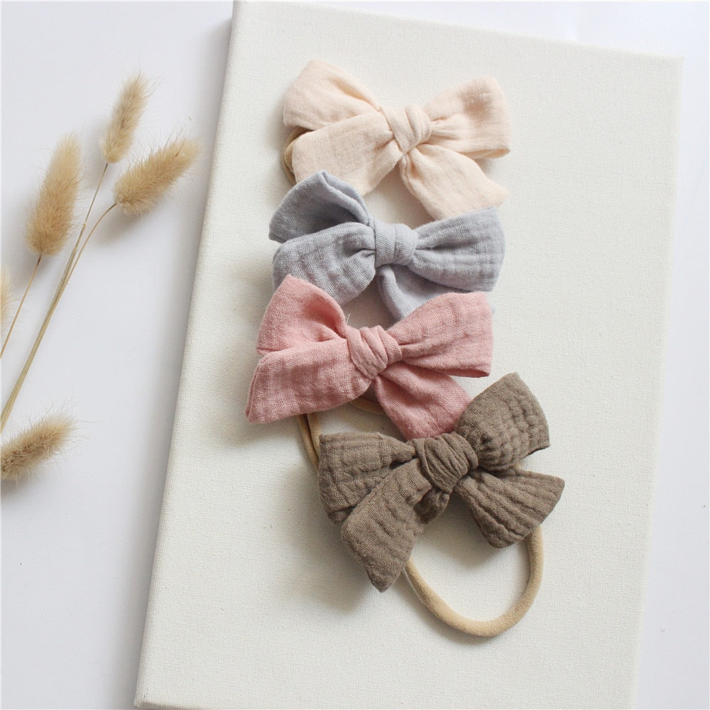 4Pcs/Set Cotton Bow Elastic Headband