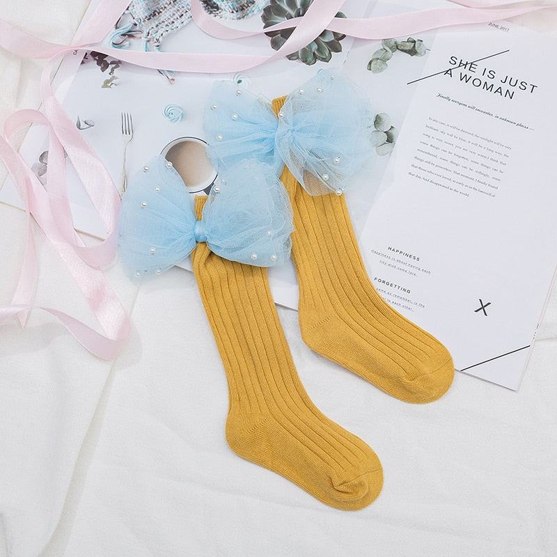 Flower Bows Long Stripped Soft Socks