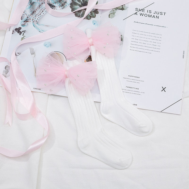 Flower Bows Long Stripped Soft Socks