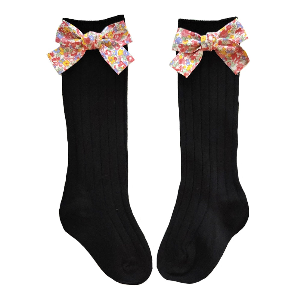 Flower Bows Long Stripped Soft Socks