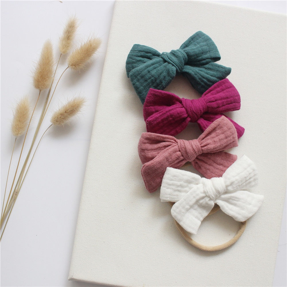 4Pcs/Set Cotton Bow Elastic Headband