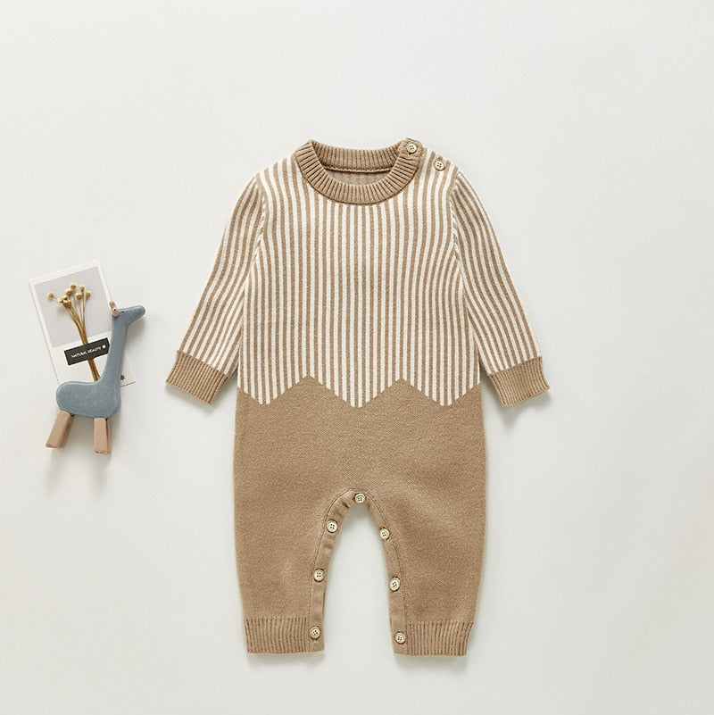 Stripped & Chevron Pattern Knit Jumpsuit