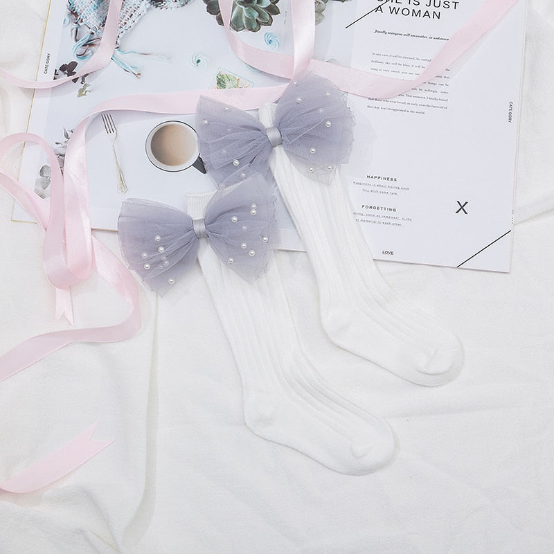 Flower Bows Long Stripped Soft Socks