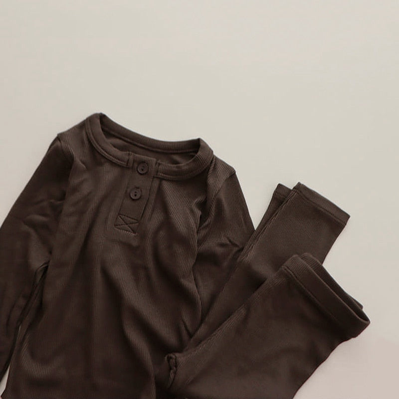 Solid Color Long Sleeve Pajamas Top & Pants Set