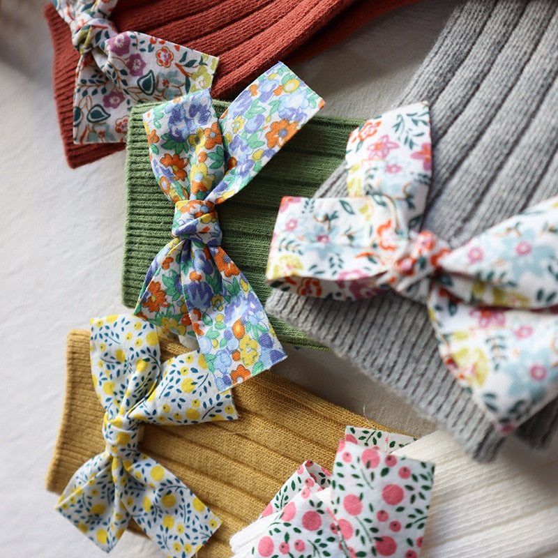 Flower Bows Long Stripped Soft Socks