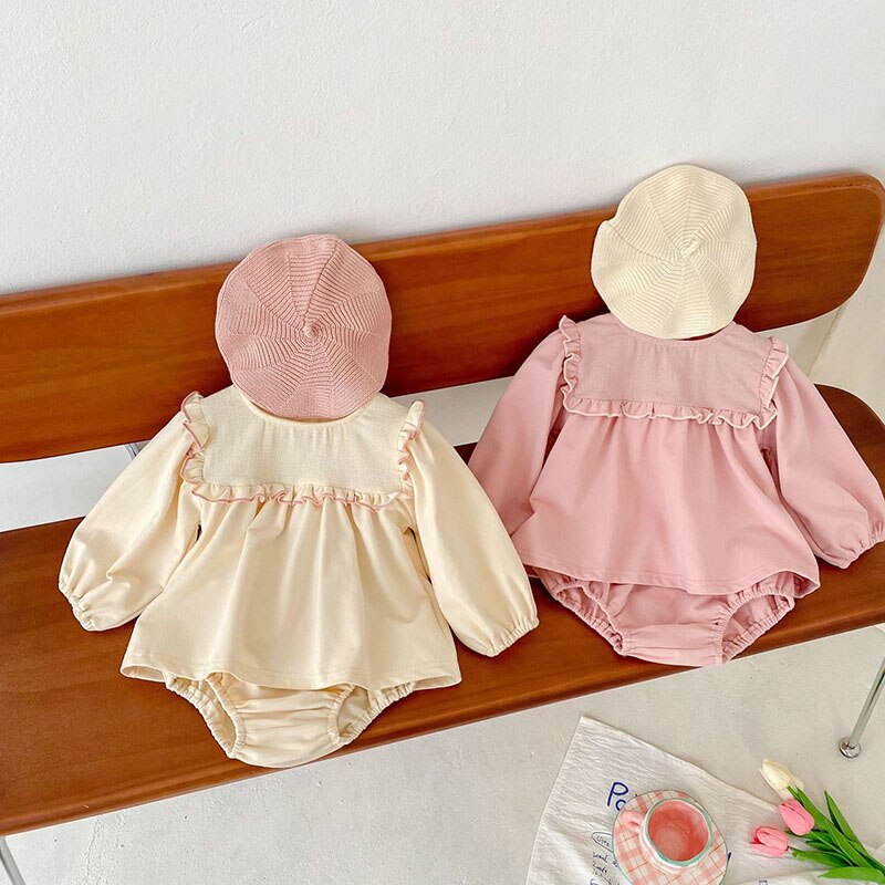Ruffle-Trim Puff Long Sleeve Dress & Short