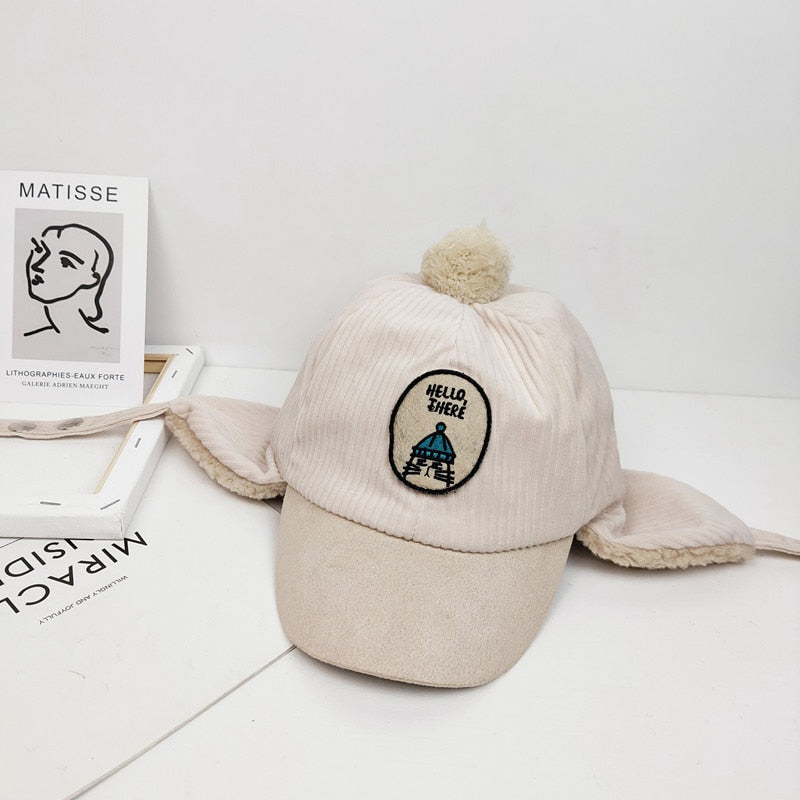 Hello There Cat Embroidered Fur Lining Hat