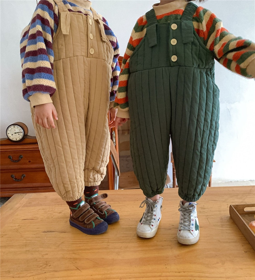 Solid Color Quilted Suspender Trousers