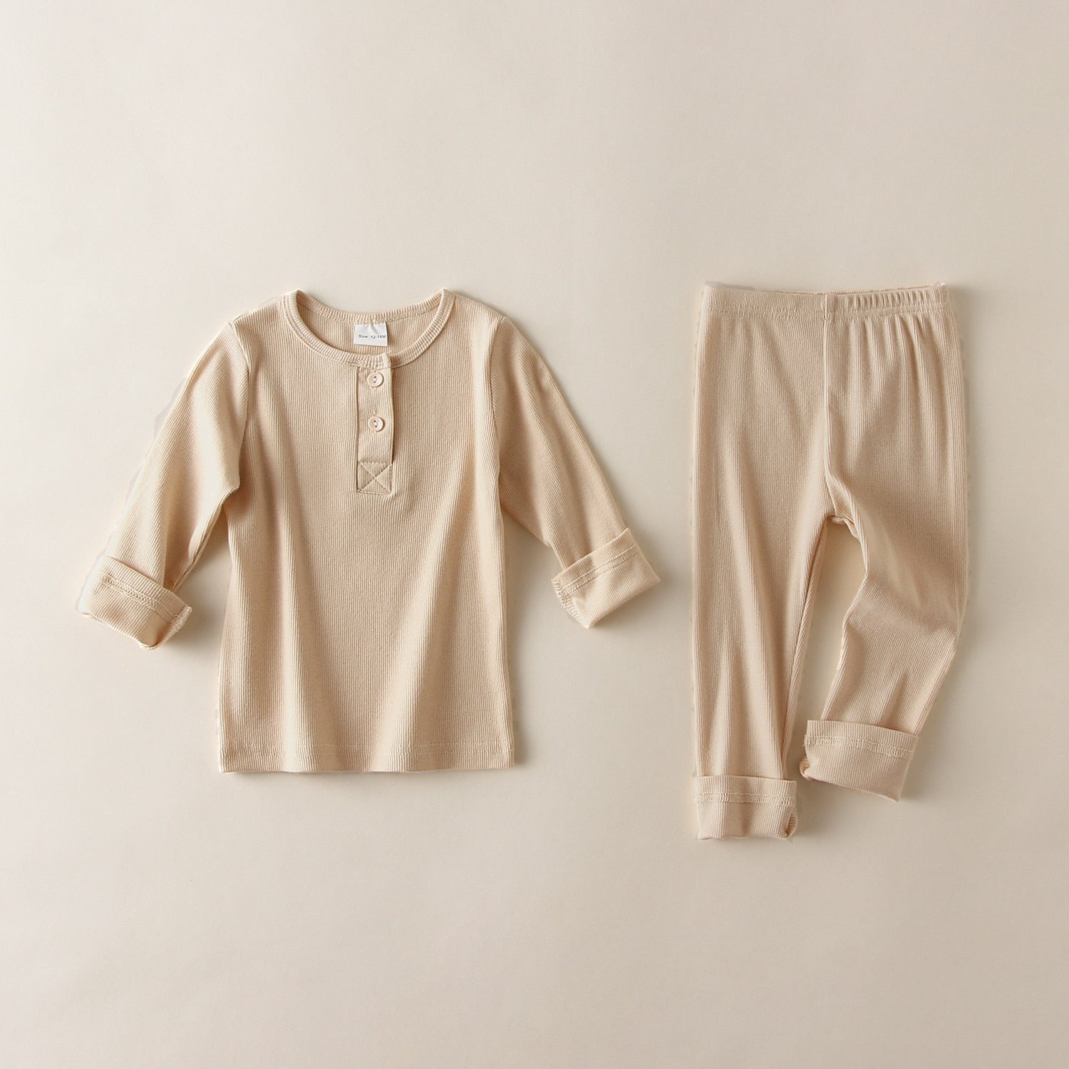 Solid Color Long Sleeve Pajamas Top & Pants Set