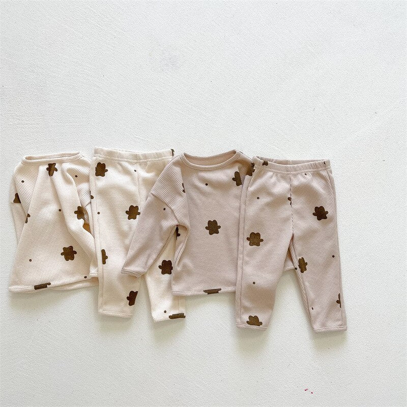 Bear Waffle Sweatshirt & Pants Set
