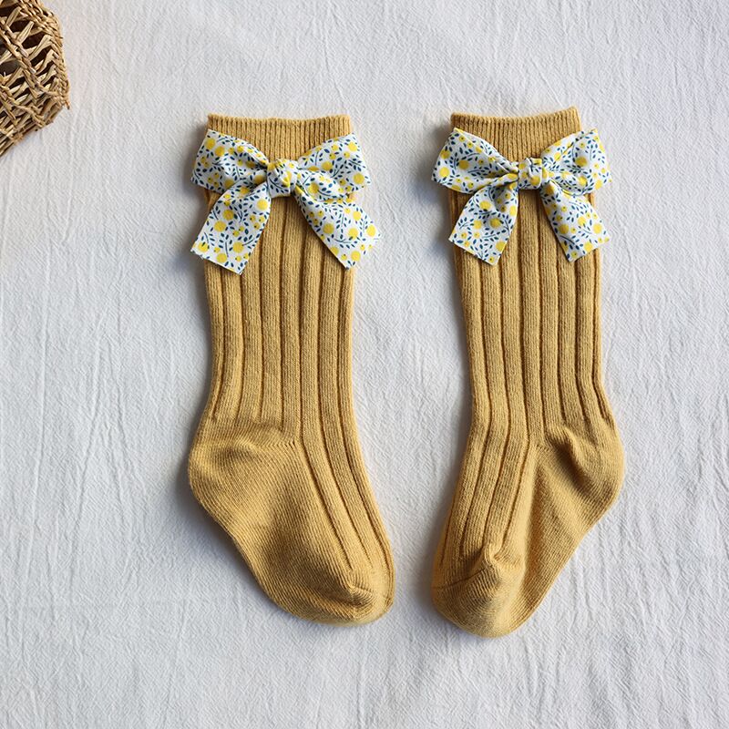 Flower Bows Long Stripped Soft Socks