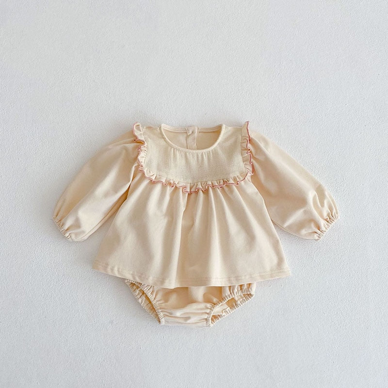 Ruffle-Trim Puff Long Sleeve Dress & Short