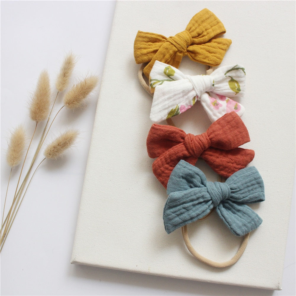 4Pcs/Set Cotton Bow Elastic Headband