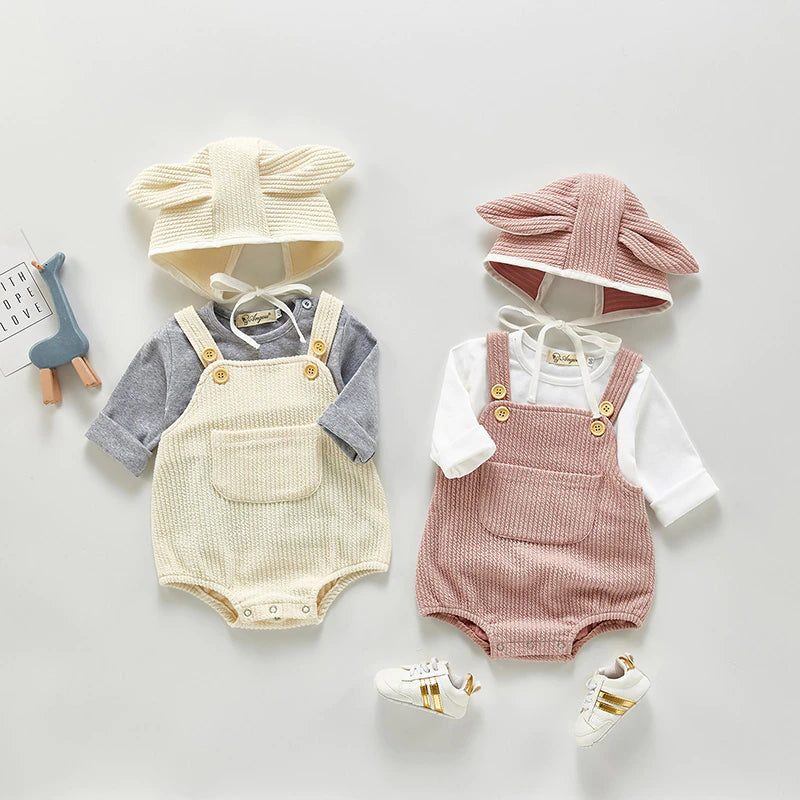 Front Pocket Romper With Bunny Hat