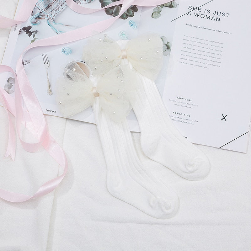 Flower Bows Long Stripped Soft Socks