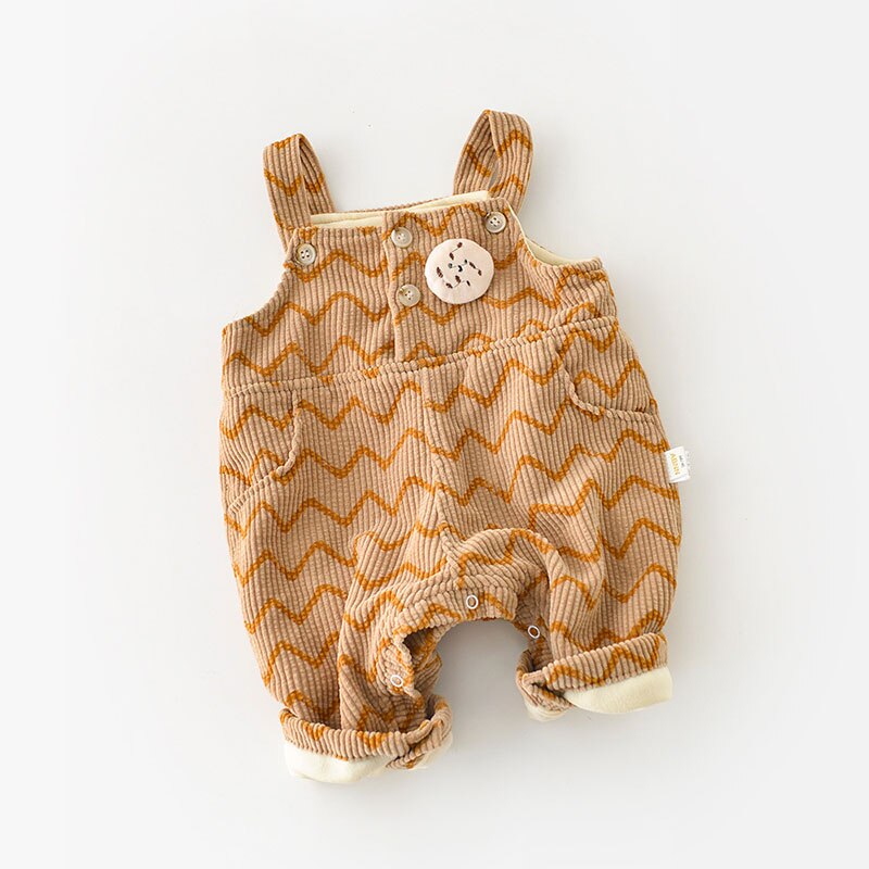 Striped Polka Dot Corduroy Plush Romper