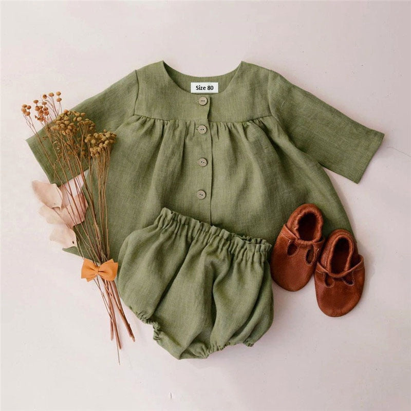 Vintage Linen Blouse & Shorts