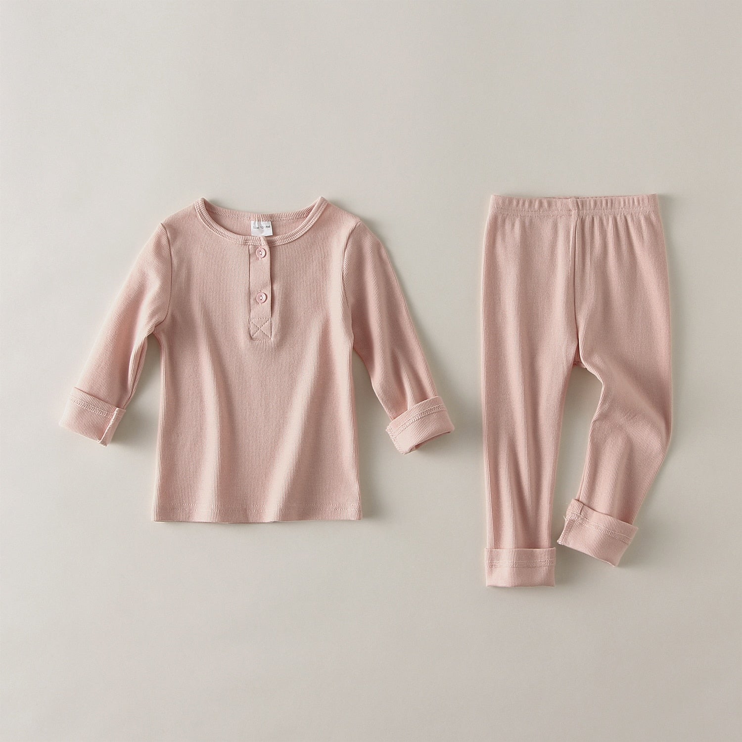 Solid Color Long Sleeve Pajamas Top & Pants Set