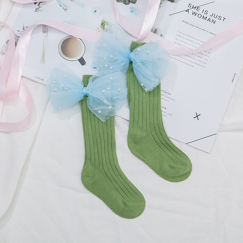 Flower Bows Long Stripped Soft Socks