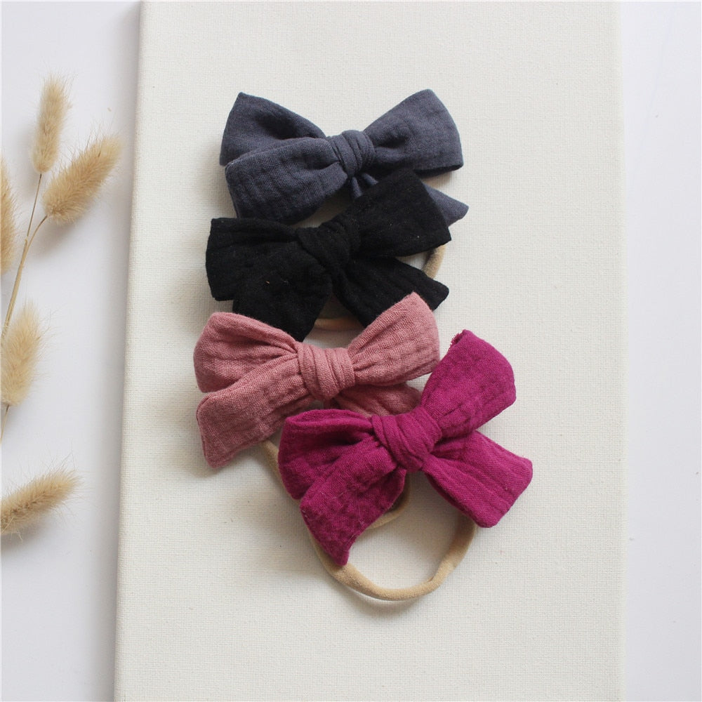 4Pcs/Set Cotton Bow Elastic Headband