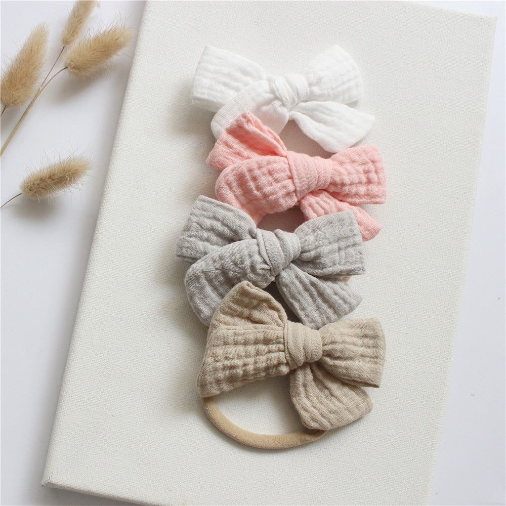 4Pcs/Set Cotton Bow Elastic Headband