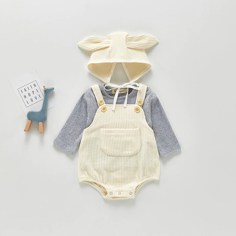 Front Pocket Romper With Bunny Hat