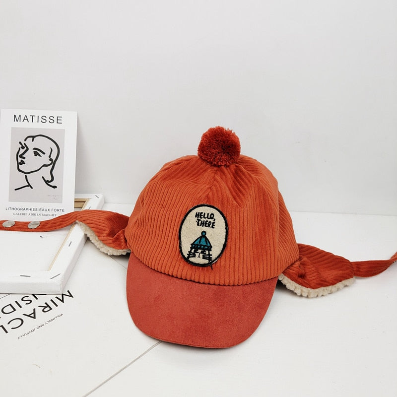 Hello There Cat Embroidered Fur Lining Hat