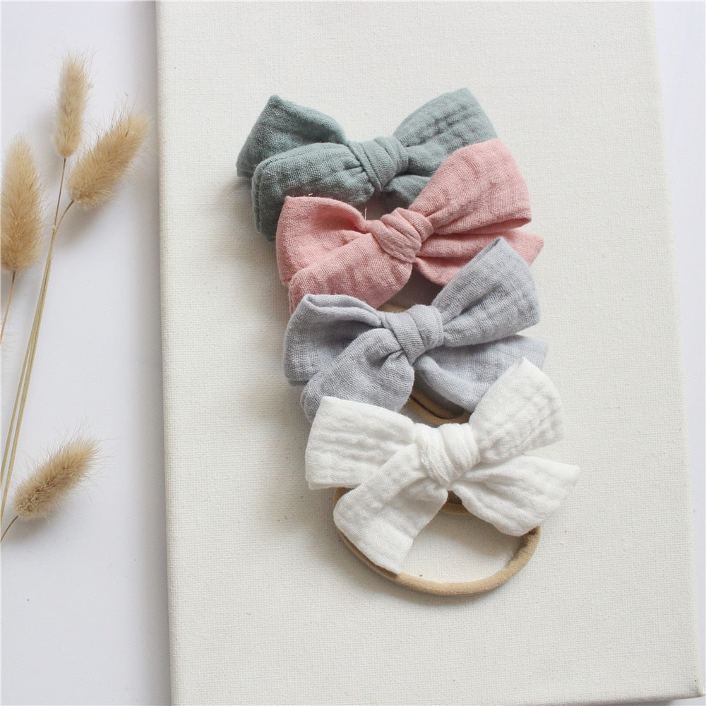 4Pcs/Set Cotton Bow Elastic Headband