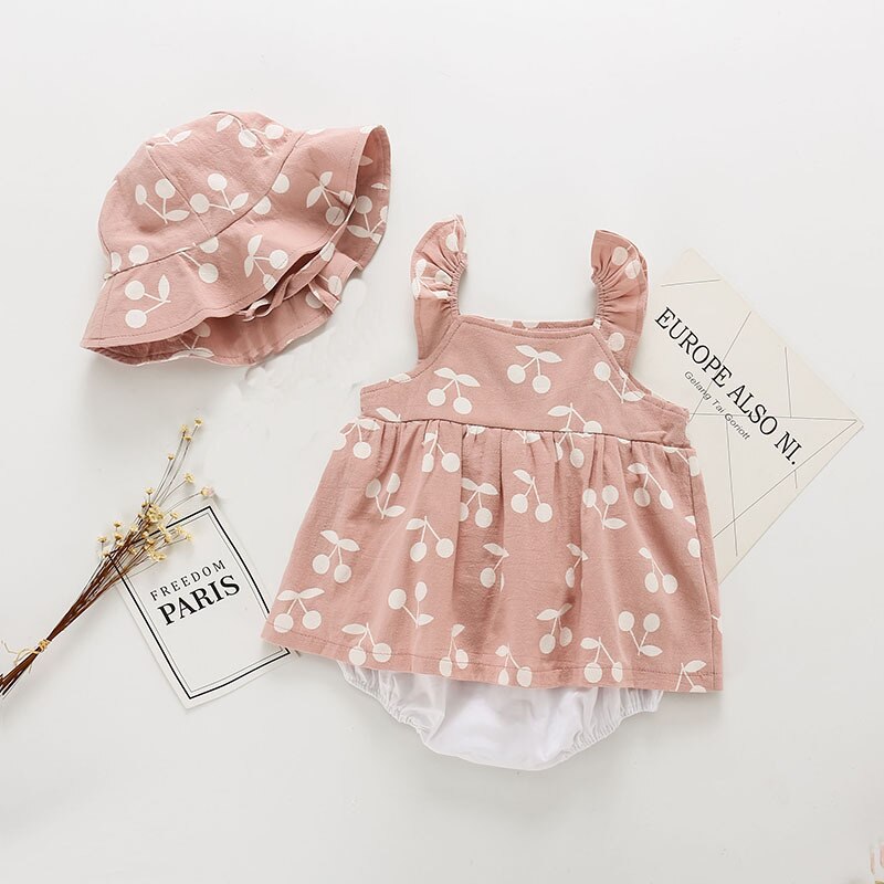 Cherry Romper Dress With Hat
