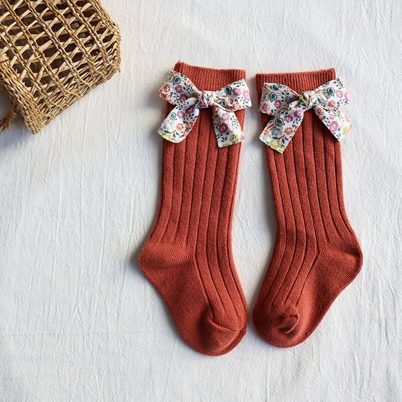 Flower Bows Long Stripped Soft Socks