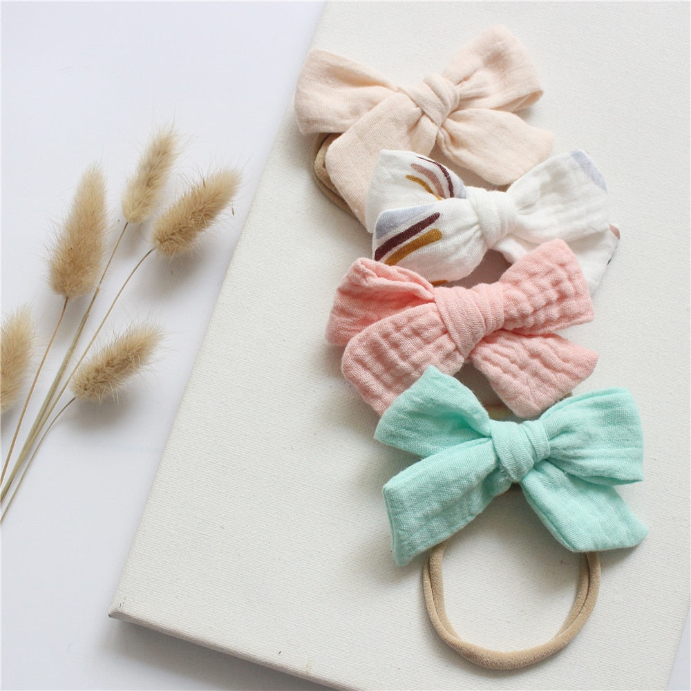 4Pcs/Set Cotton Bow Elastic Headband