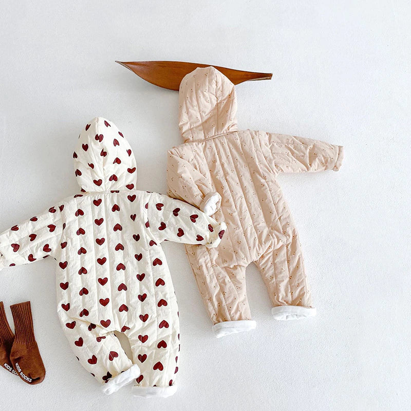Heart/Cherry Fleece Lined Hooded Romper