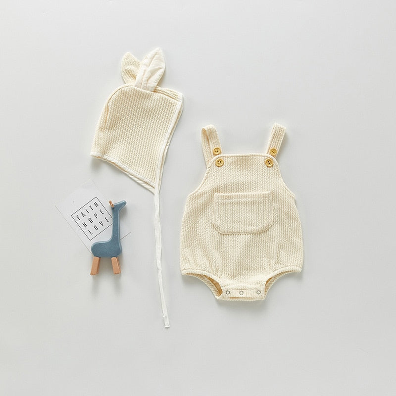 Front Pocket Romper With Bunny Hat