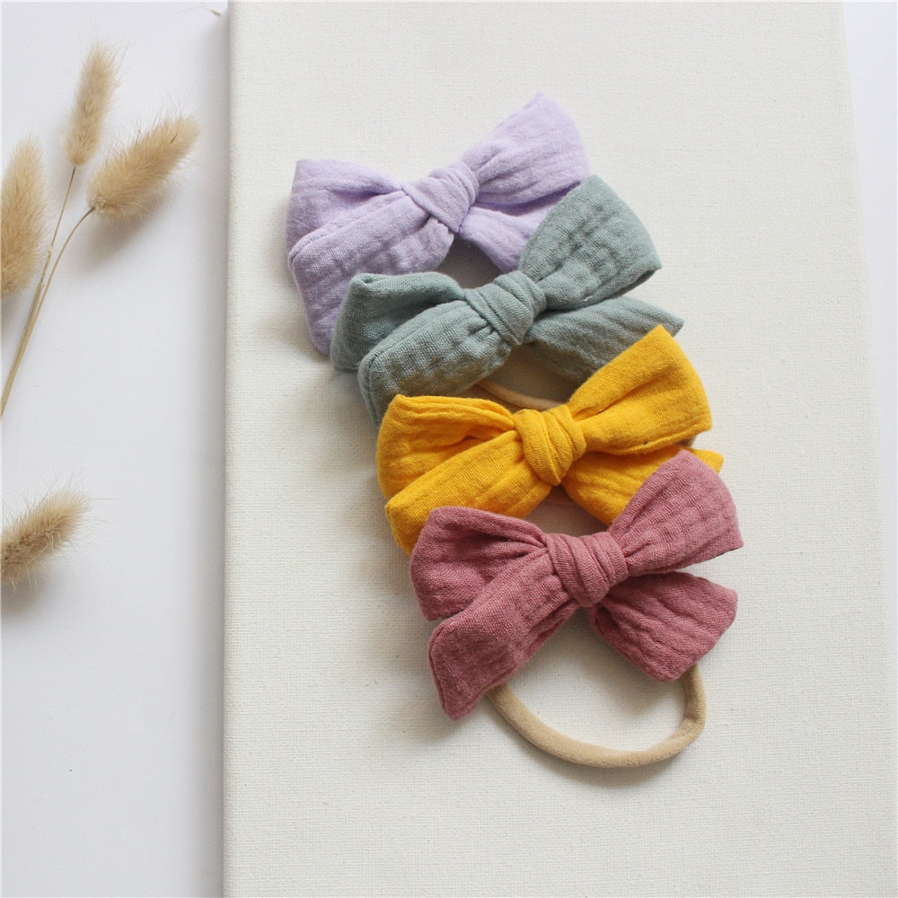 4Pcs/Set Cotton Bow Elastic Headband