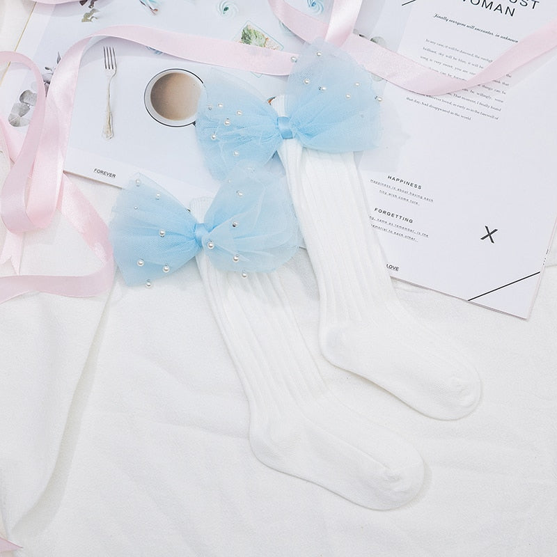 Flower Bows Long Stripped Soft Socks