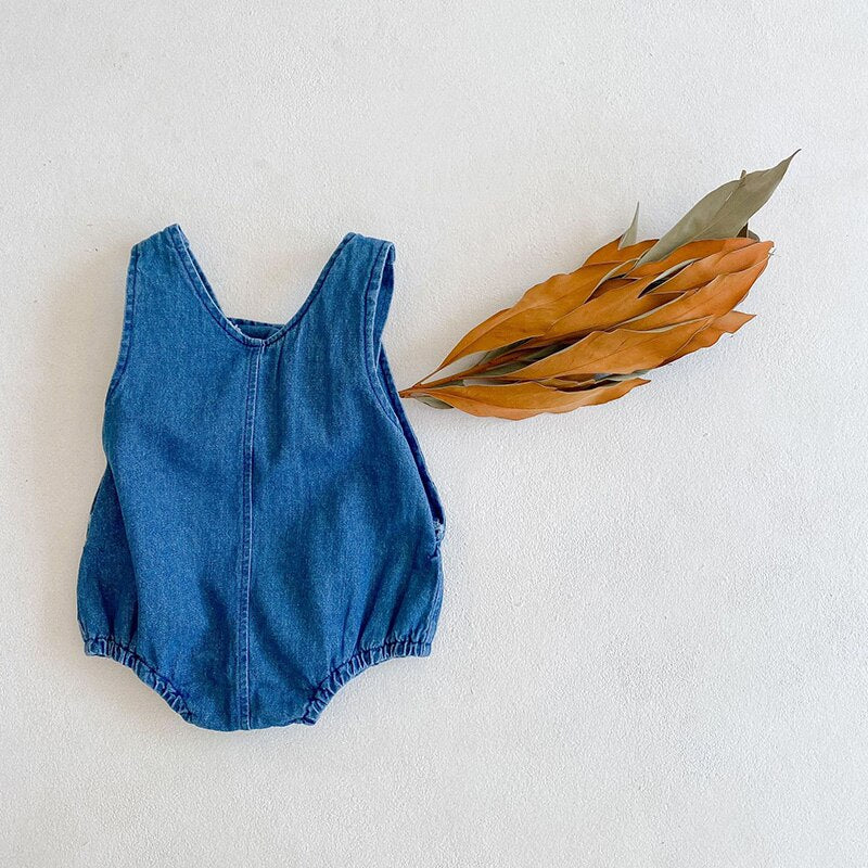 Denim Jumpsuit With Stripped Top