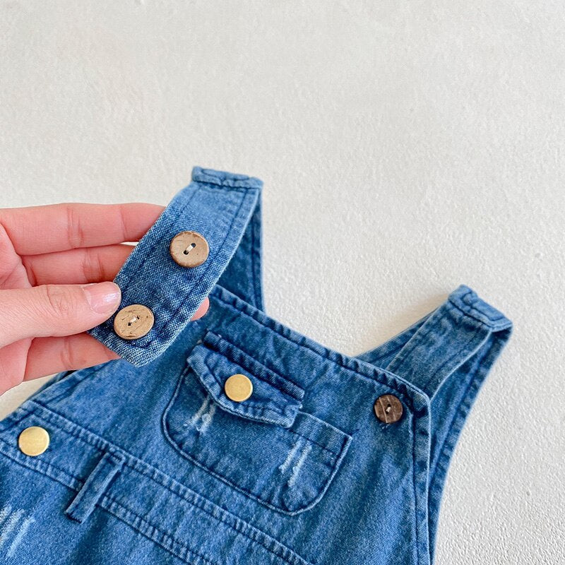 Denim Jumpsuit With Stripped Top