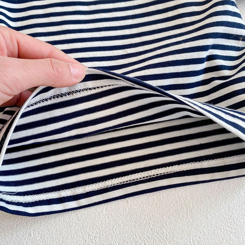 Denim Jumpsuit With Stripped Top