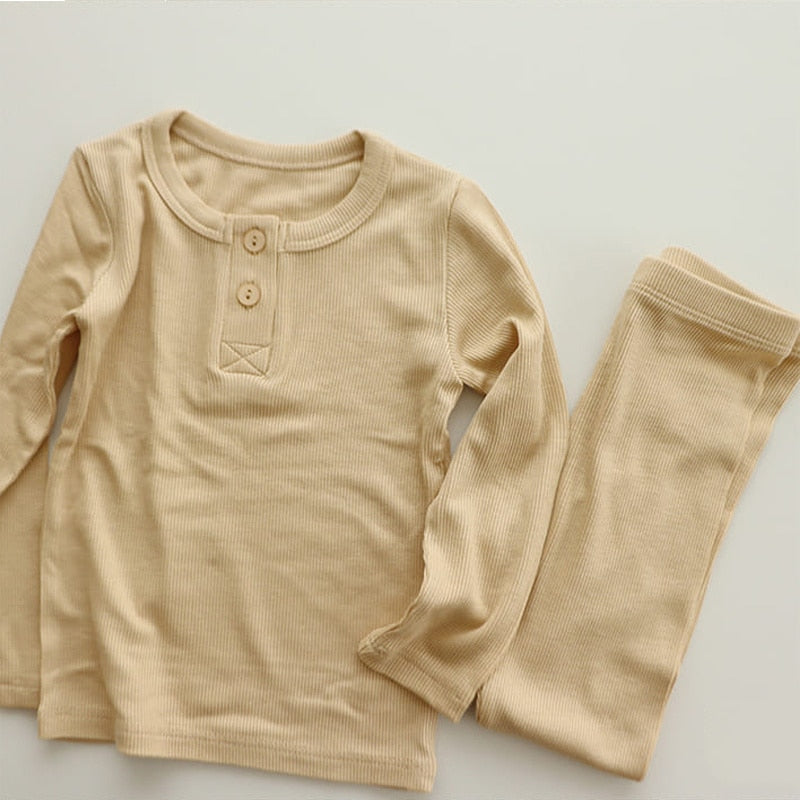 Solid Color Long Sleeve Pajamas Top & Pants Set