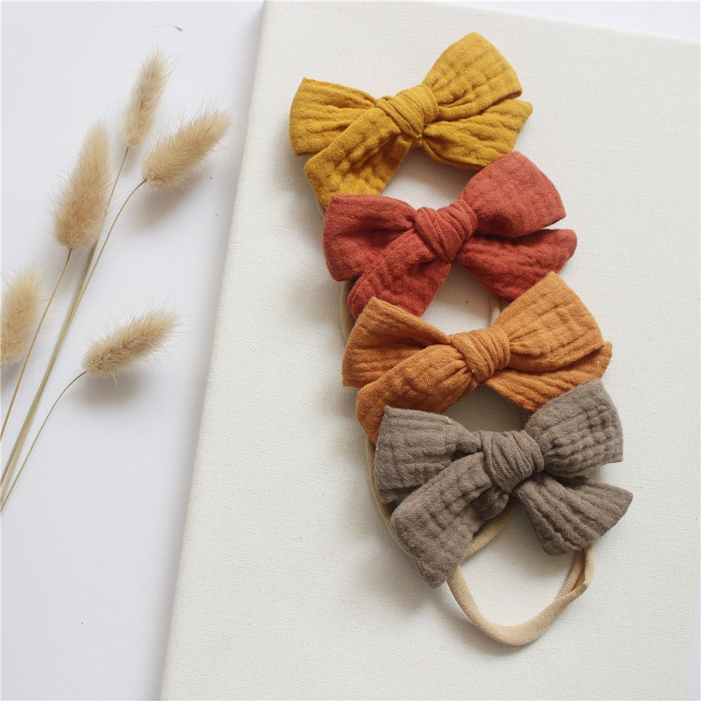 4Pcs/Set Cotton Bow Elastic Headband