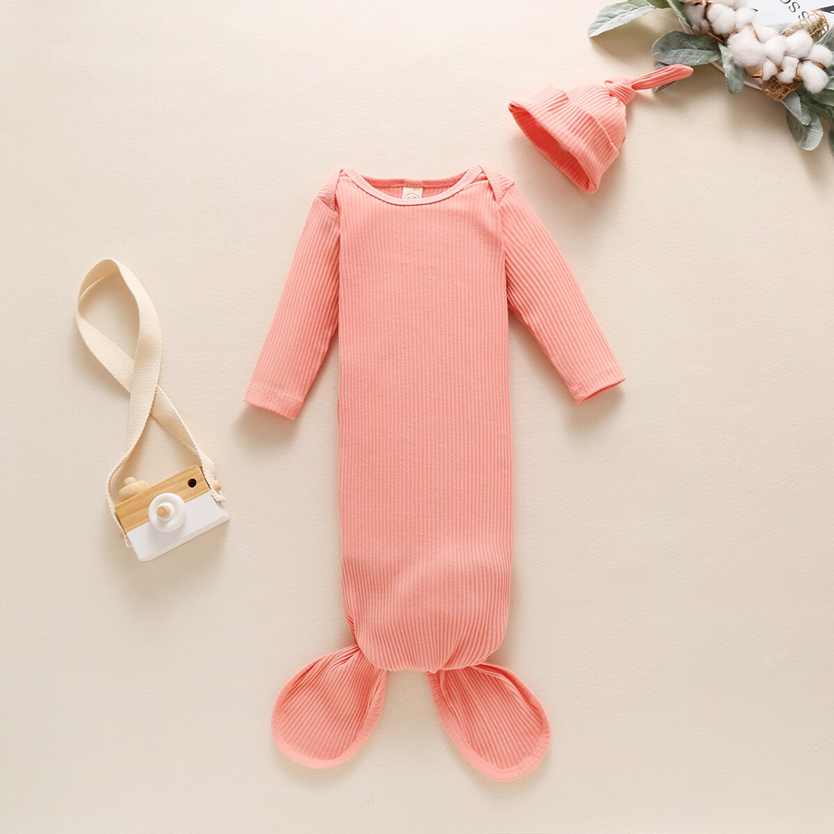 Ribbed Long Sleeve Blanket Swaddle Wrap & Hat