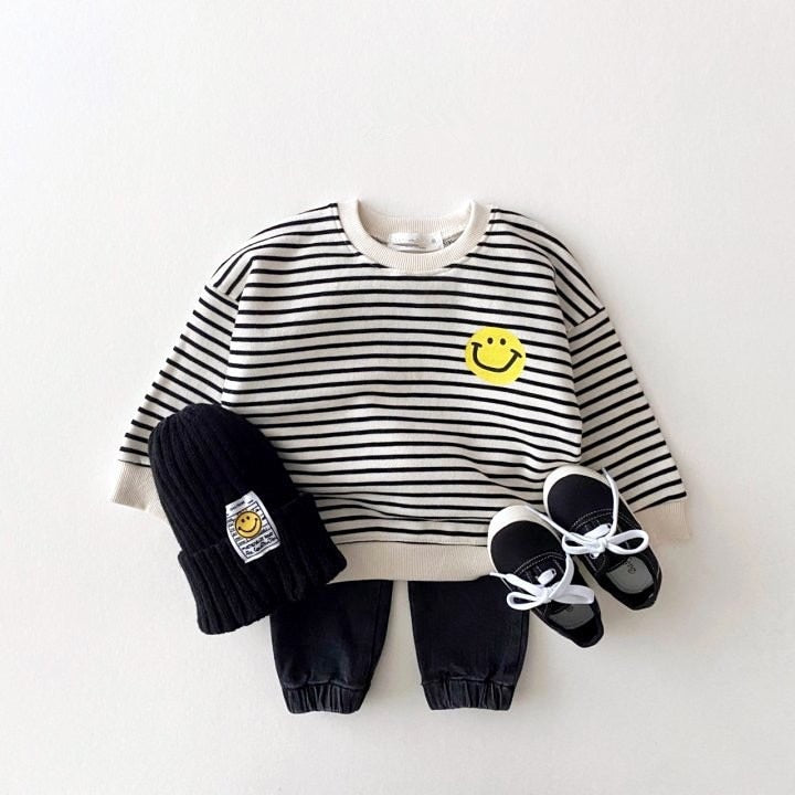 ADORE YOU Beige/Striped Smile Sweatshirt