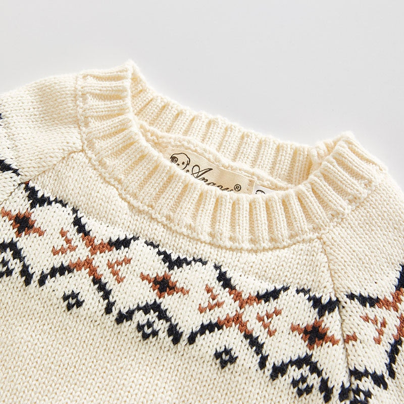 Geo Pattern Raglan Sleeve Sweater With Knit Shorts